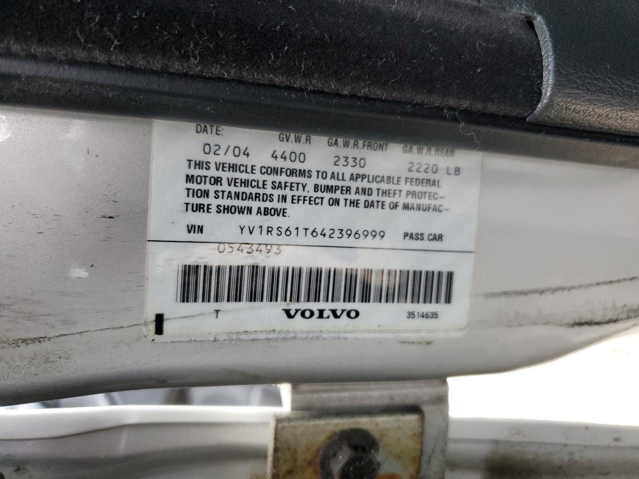 2004 Volvo S60 VIN: YV1RS61T642396999 Lot: 65015544