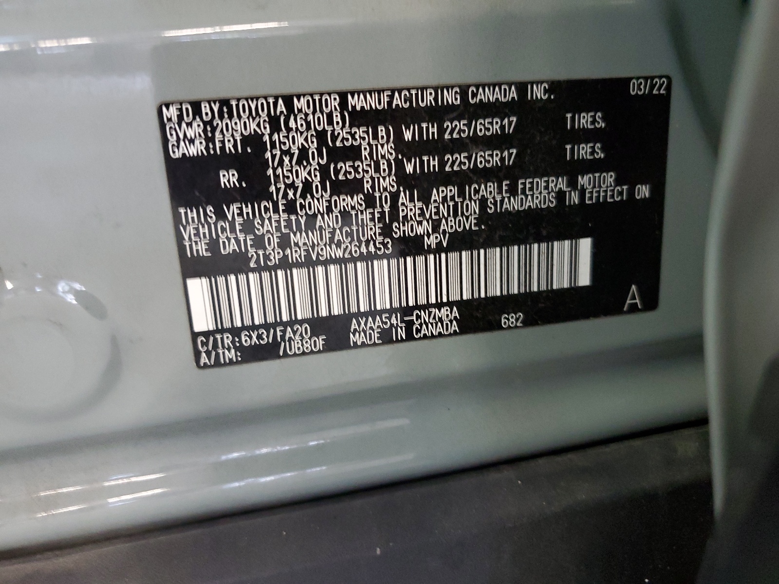 2T3P1RFV9NW264453 2022 Toyota Rav4 Xle