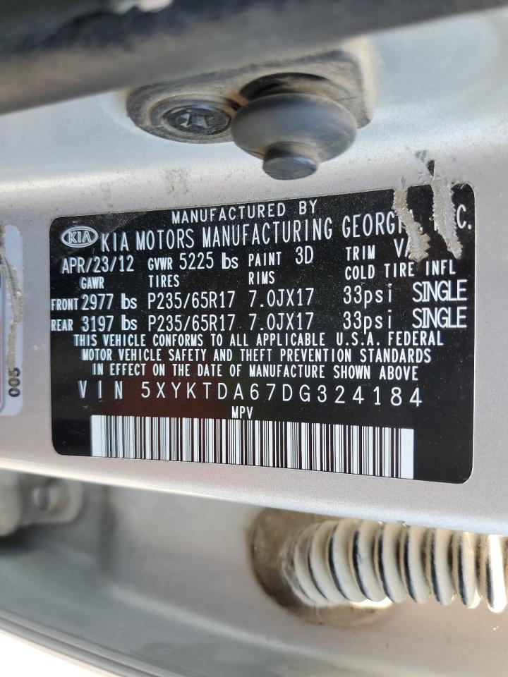 2013 Kia Sorento Lx VIN: 5XYKTDA67DG324184 Lot: 62037294