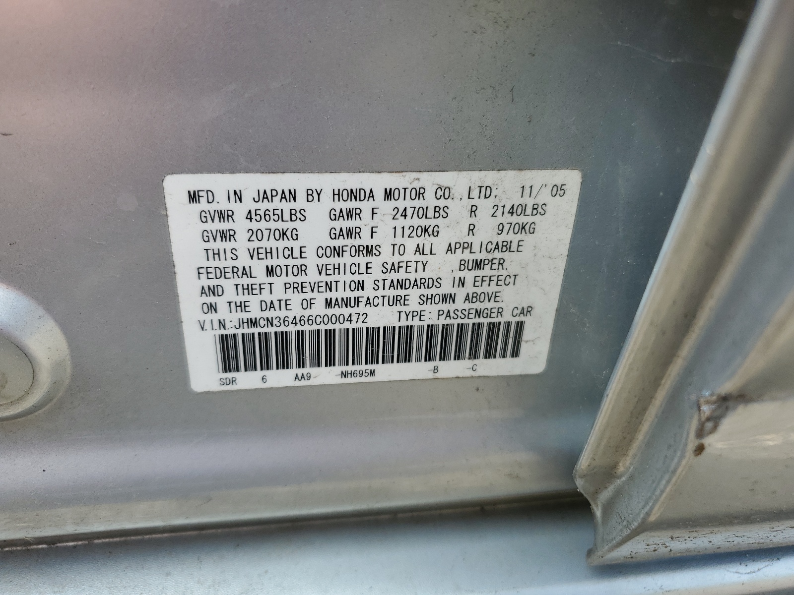 JHMCN36466C000472 2006 Honda Accord Hybrid