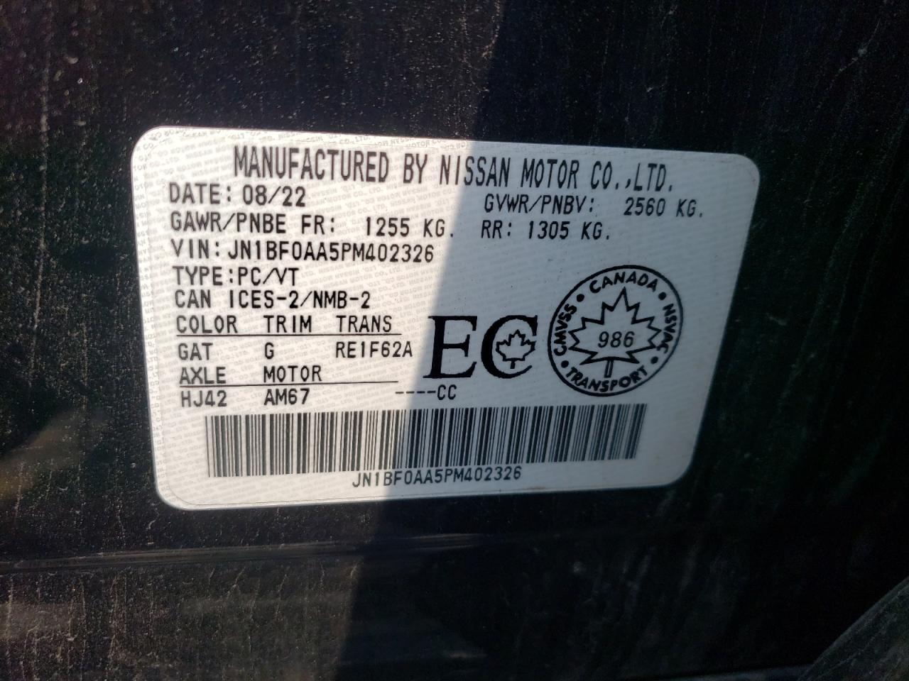 2023 Nissan Ariya Venture+ VIN: JN1BF0AA5PM402326 Lot: 63841704