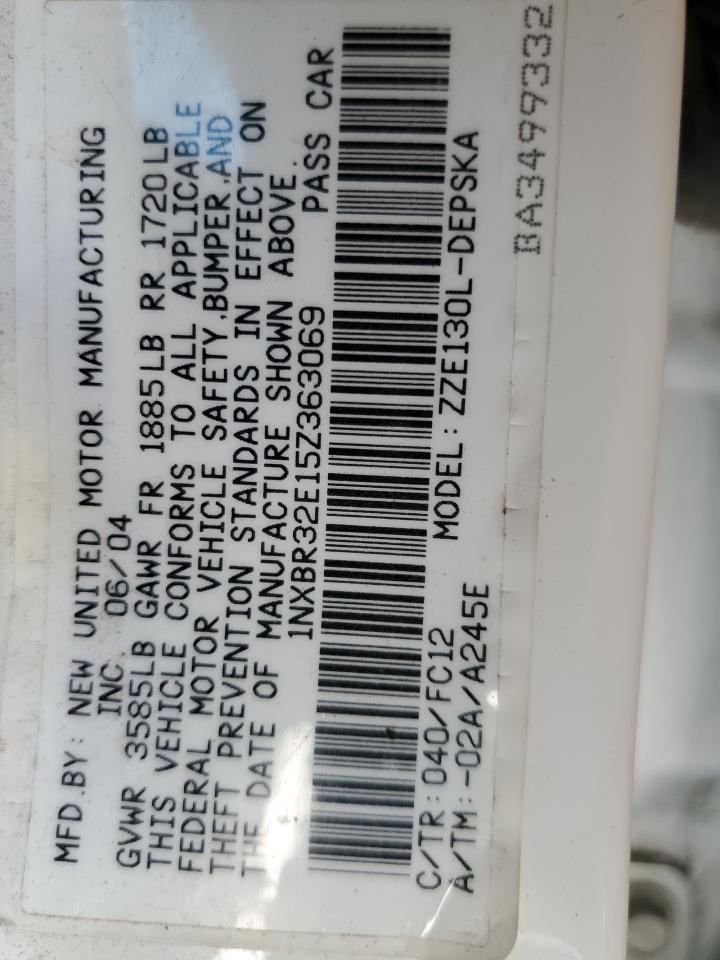 2005 Toyota Corolla Ce VIN: 1NXBR32E15Z363069 Lot: 62650064