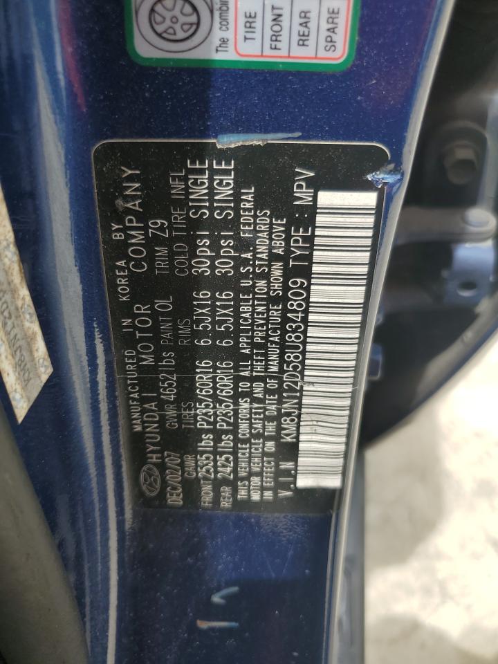 2008 Hyundai Tucson Se VIN: KM8JN12D58U834809 Lot: 64771394