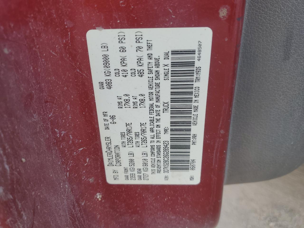 2006 Dodge Ram 2500 St VIN: 3D7KS28C26G289423 Lot: 62499754