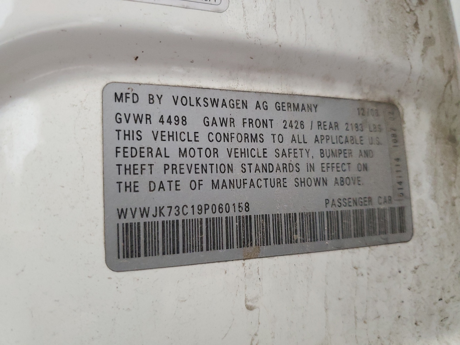 WVWJK73C19P060158 2009 Volkswagen Passat Turbo