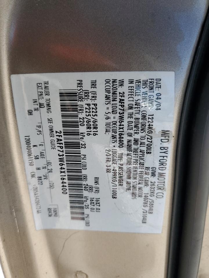 2004 Ford Crown Victoria VIN: 2FAFP73W64X164400 Lot: 64826854