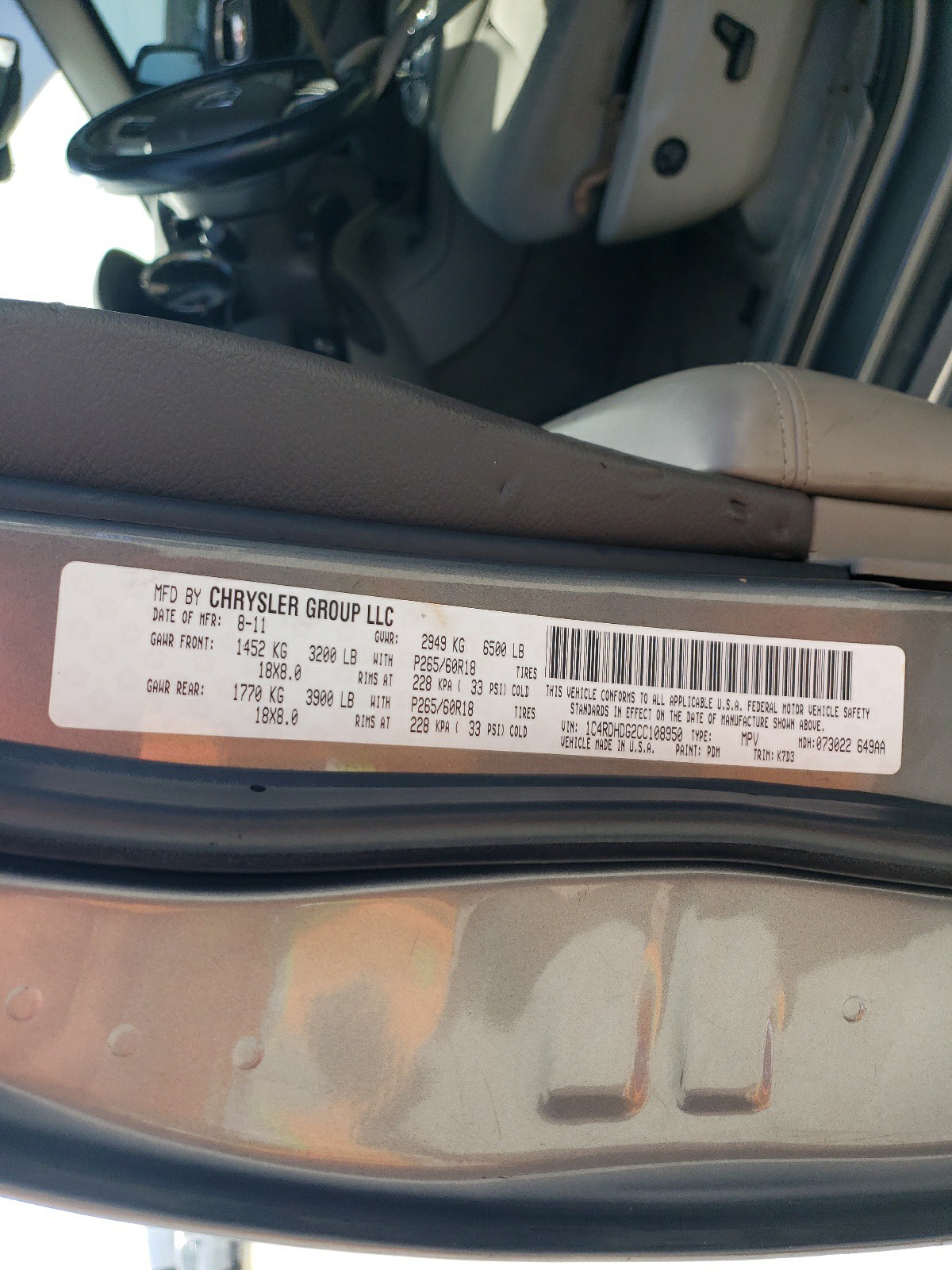 1C4RDHDG2CC108950 2012 Dodge Durango Crew