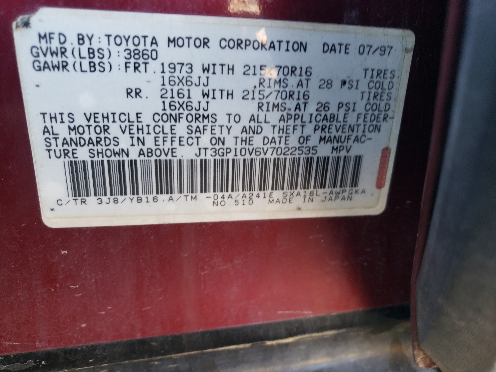 JT3GP10V6V7022535 1997 Toyota Rav4