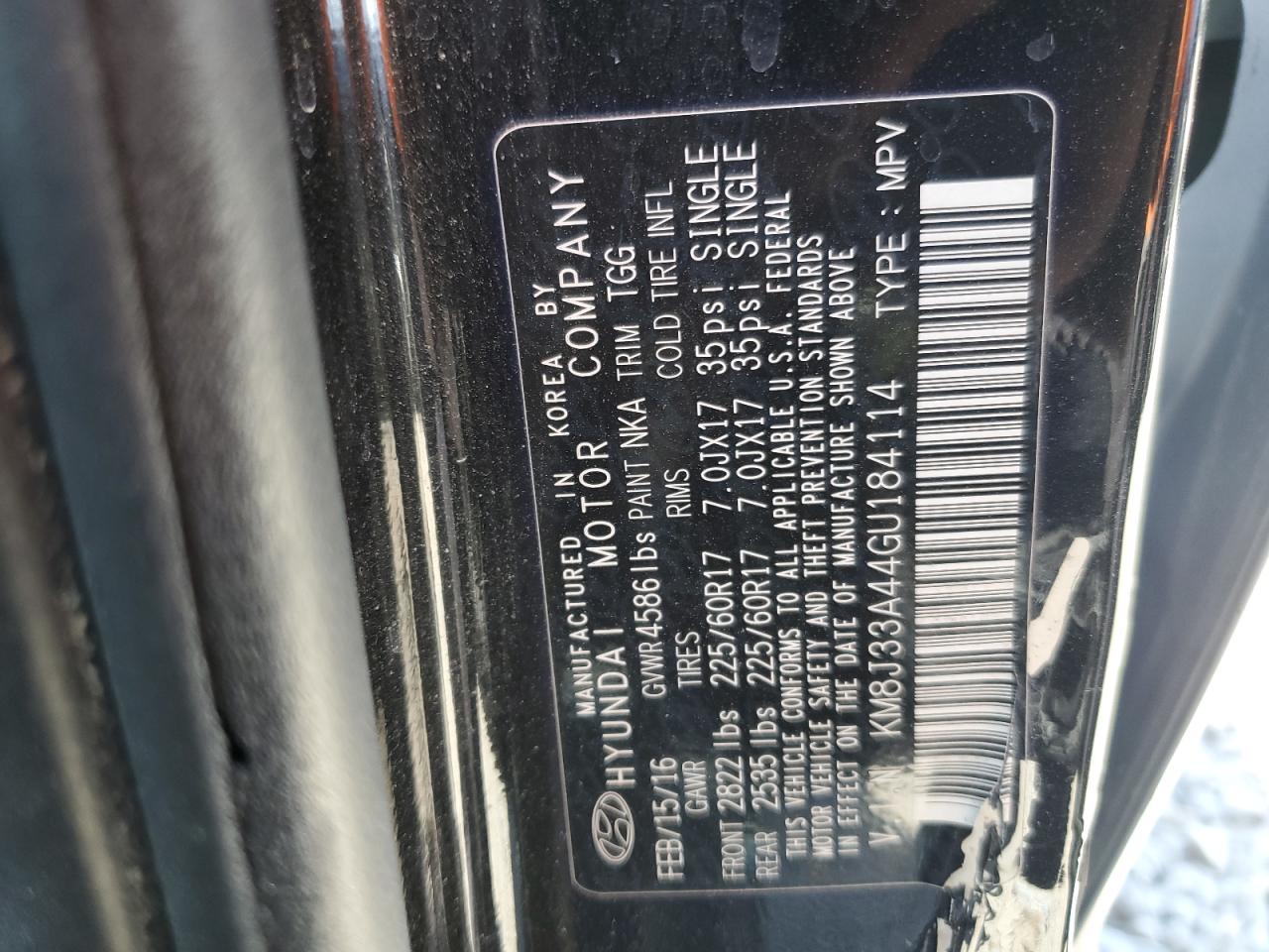 KM8J33A44GU184114 2016 Hyundai Tucson Limited