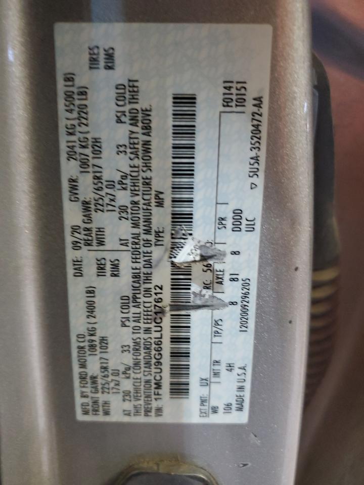 2020 Ford Escape Se VIN: 1FMCU9G66LUC17612 Lot: 62748344