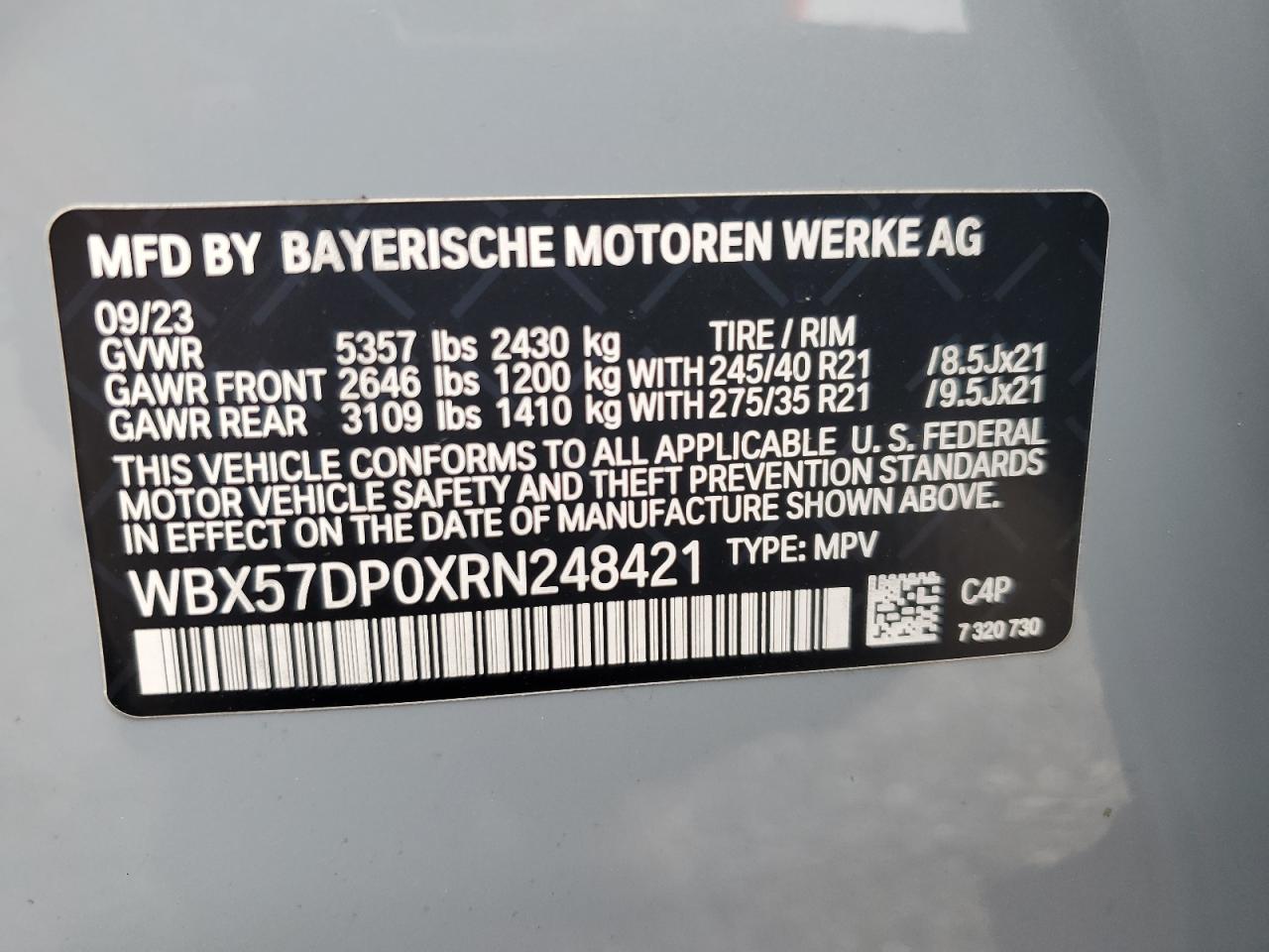 2024 BMW X3 xDrive30I VIN: WBX57DP0XRN248421 Lot: 62640994