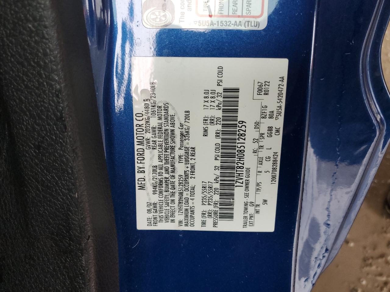 2008 Ford Mustang Gt VIN: 1ZVHT82H085128259 Lot: 64701474