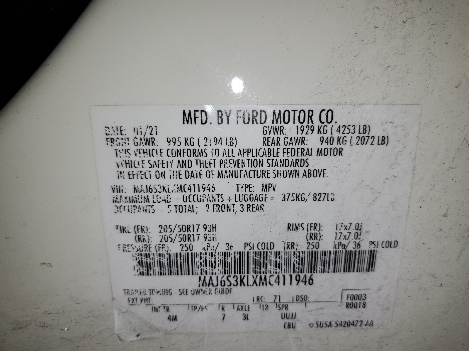 MAJ6S3KLXMC411946 2021 Ford Ecosport Titanium