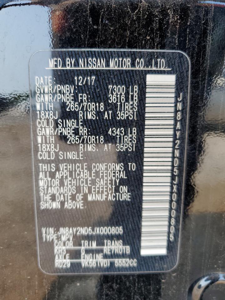 2018 Nissan Armada Sv VIN: JN8AY2ND5JX000805 Lot: 64809414