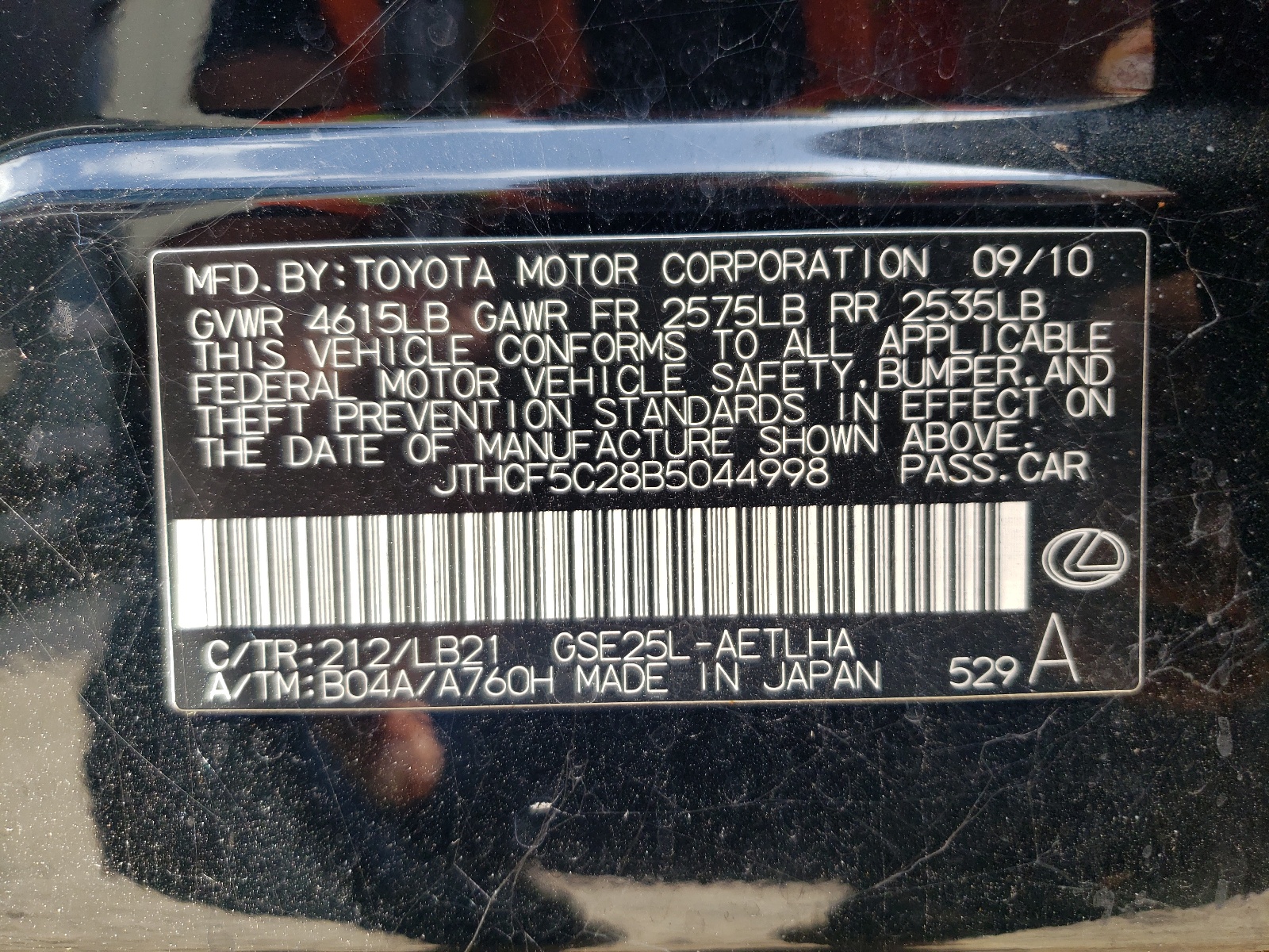 JTHCF5C28B5044998 2011 Lexus Is 250