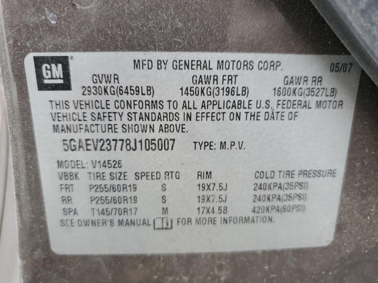 2008 Buick Enclave Cxl VIN: 5GAEV23778J105007 Lot: 63509104