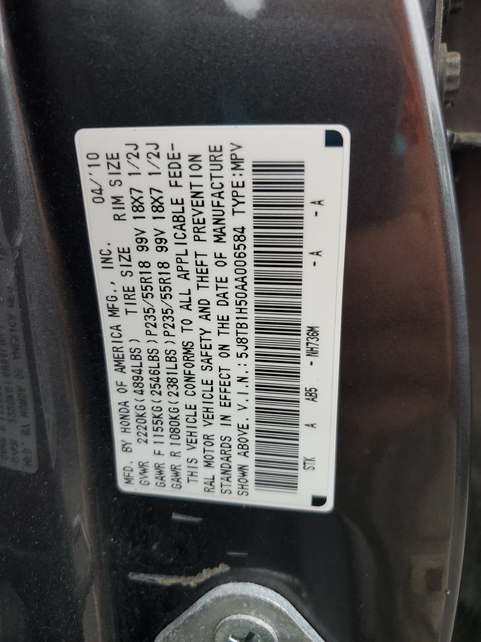 5J8TB1H50AA006584 2010 Acura Rdx Technology