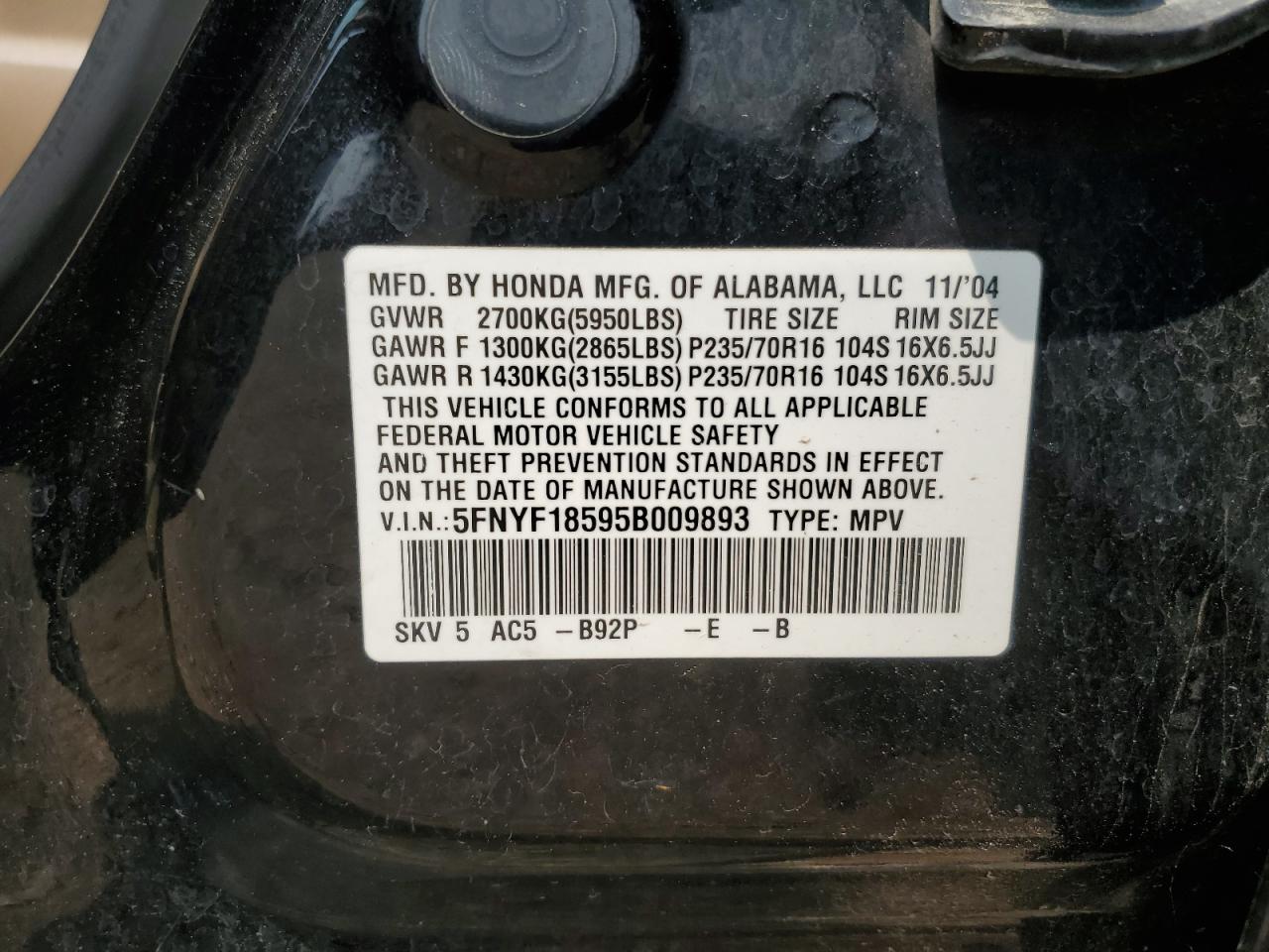 2005 Honda Pilot Exl VIN: 5FNYF18595B009893 Lot: 63391774