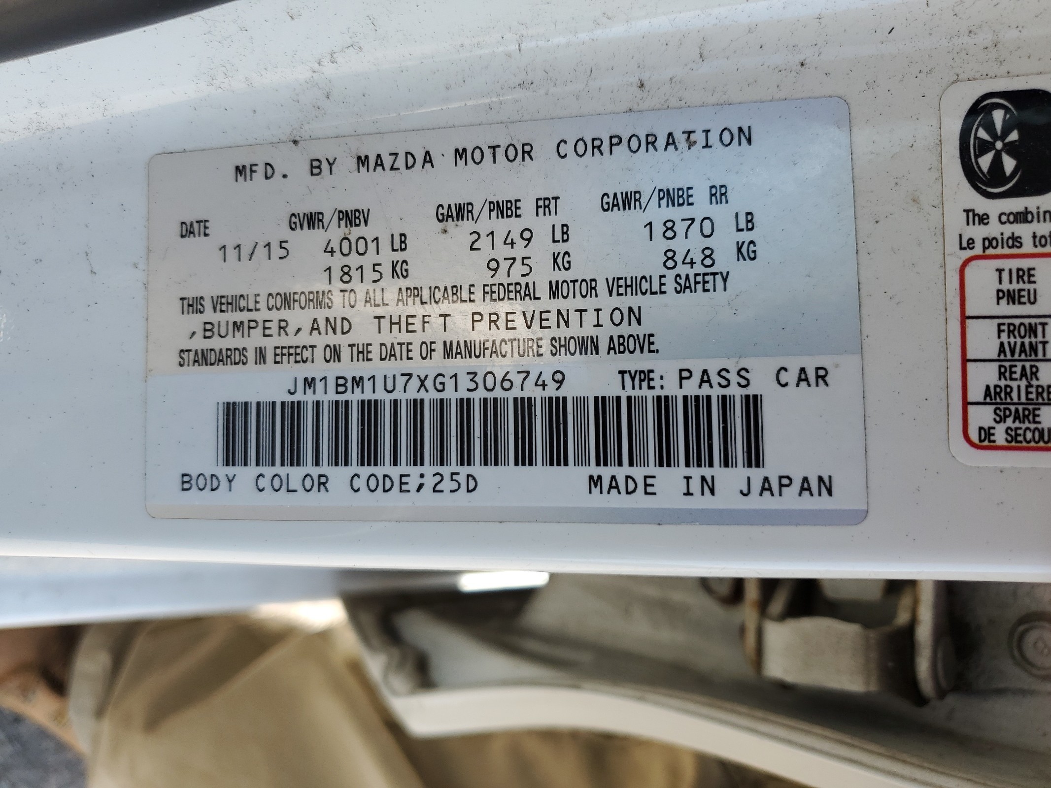 JM1BM1U7XG1306749 2016 Mazda 3 Sport