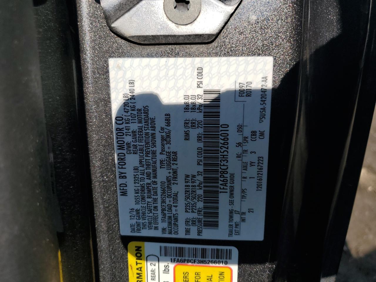 2017 Ford Mustang Gt VIN: 1FA6P8CF3H5266010 Lot: 64352854