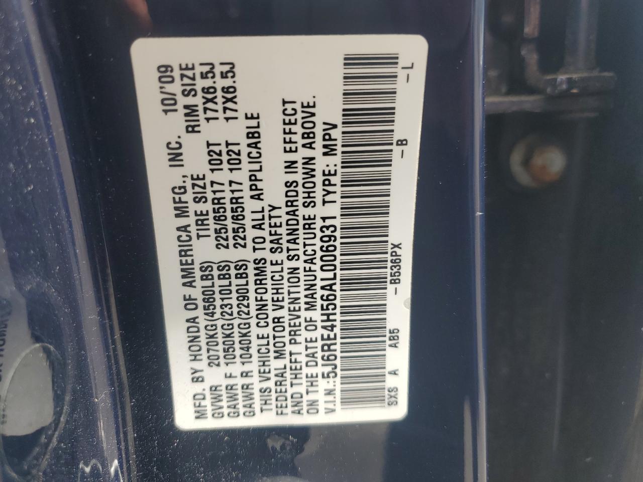 2010 Honda Cr-V Ex VIN: 5J6RE4H56AL006931 Lot: 61393724