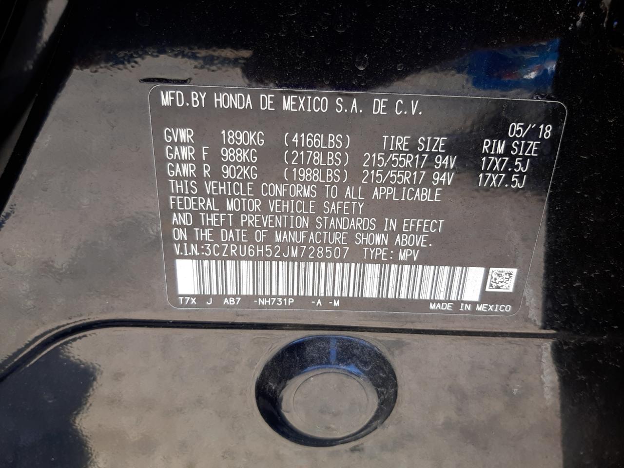 2018 Honda Hr-V Ex VIN: 3CZRU6H52JM728507 Lot: 63465184