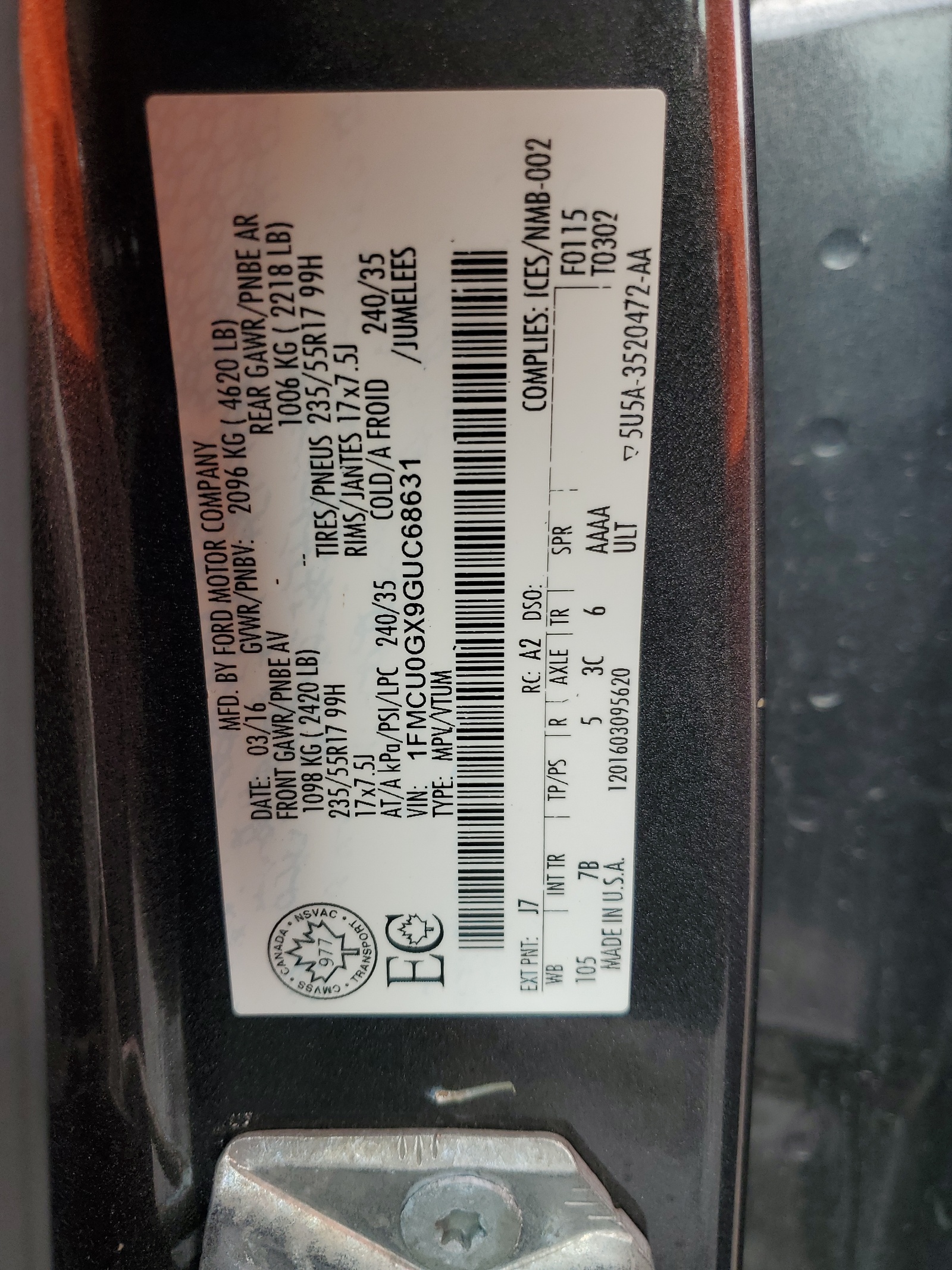 1FMCU0GX9GUC68631 2016 Ford Escape Se
