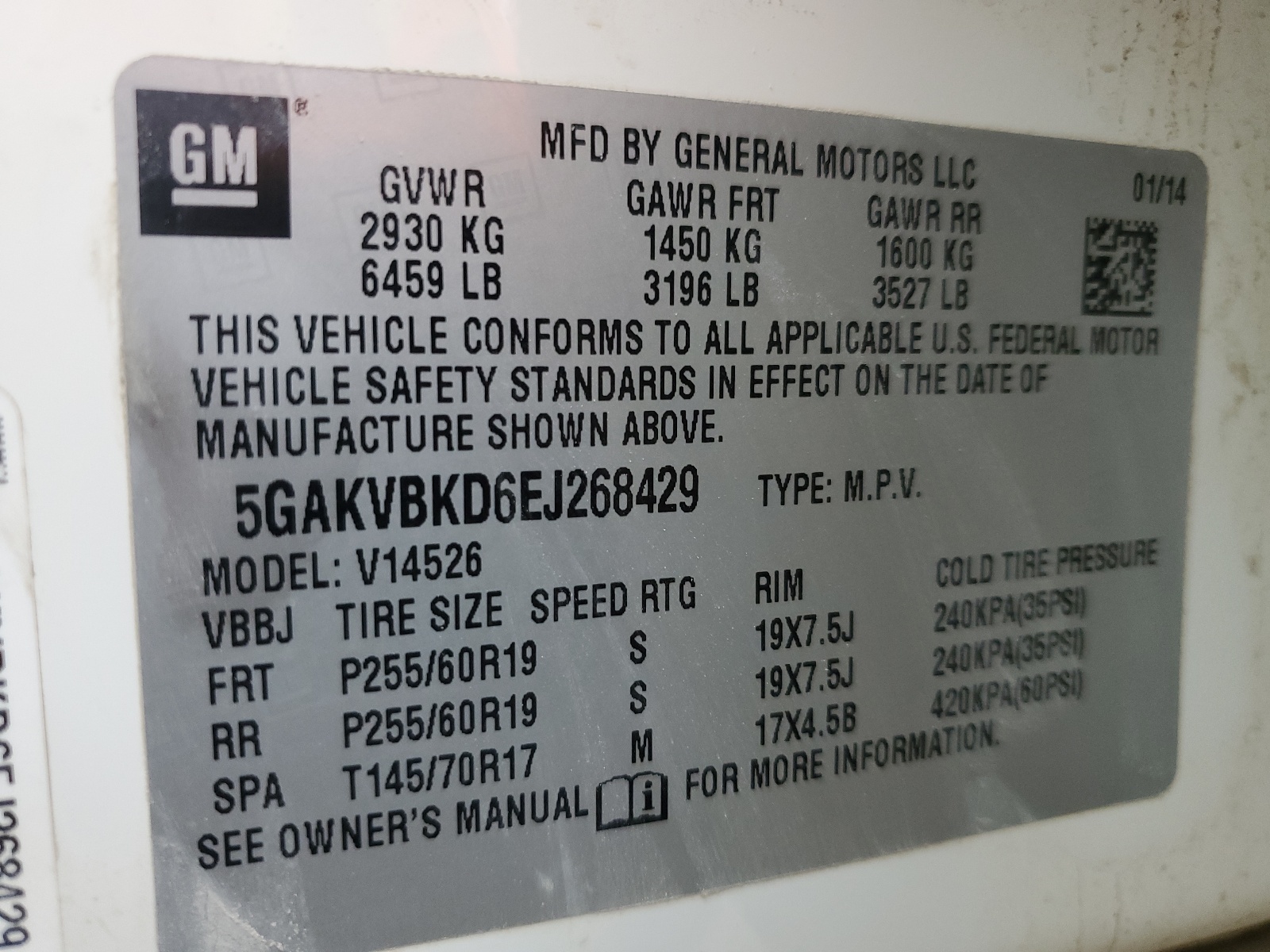 5GAKVBKD6EJ268429 2014 Buick Enclave