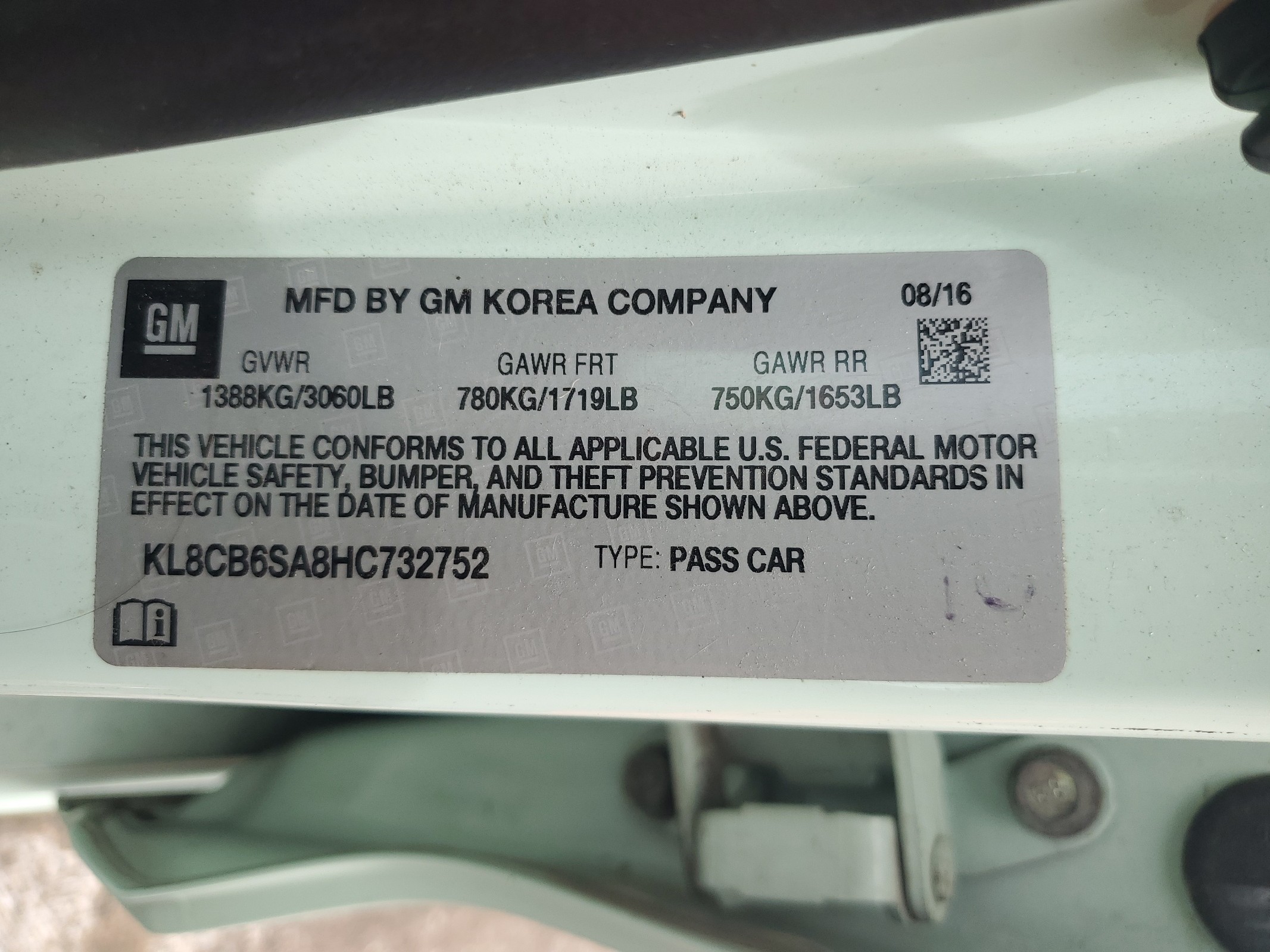 KL8CB6SA8HC732752 2017 Chevrolet Spark Ls