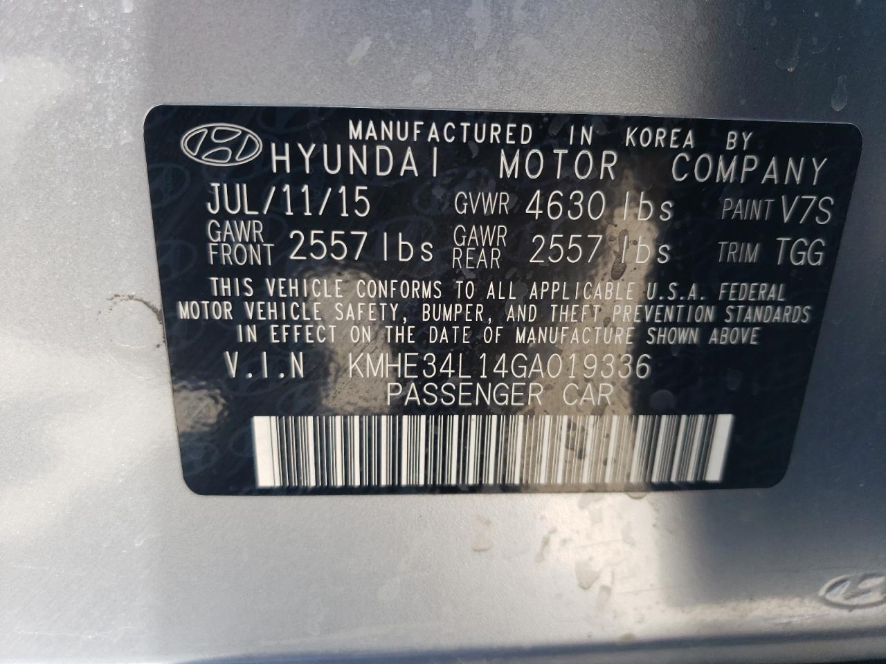 KMHE34L14GA019336 2016 Hyundai Sonata Hybrid