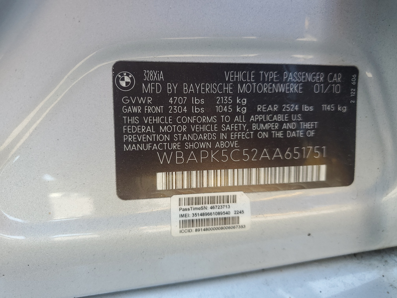 WBAPK5C52AA651751 2010 BMW 328 Xi Sulev