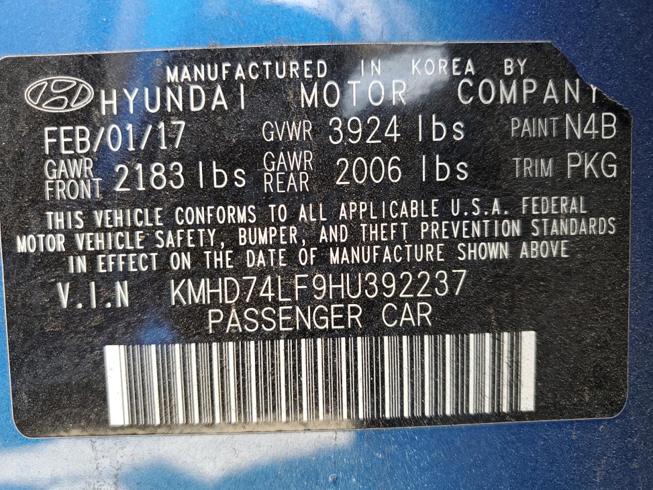 KMHD74LF9HU392237 2017 HYUNDAI ELANTRA - Image 12