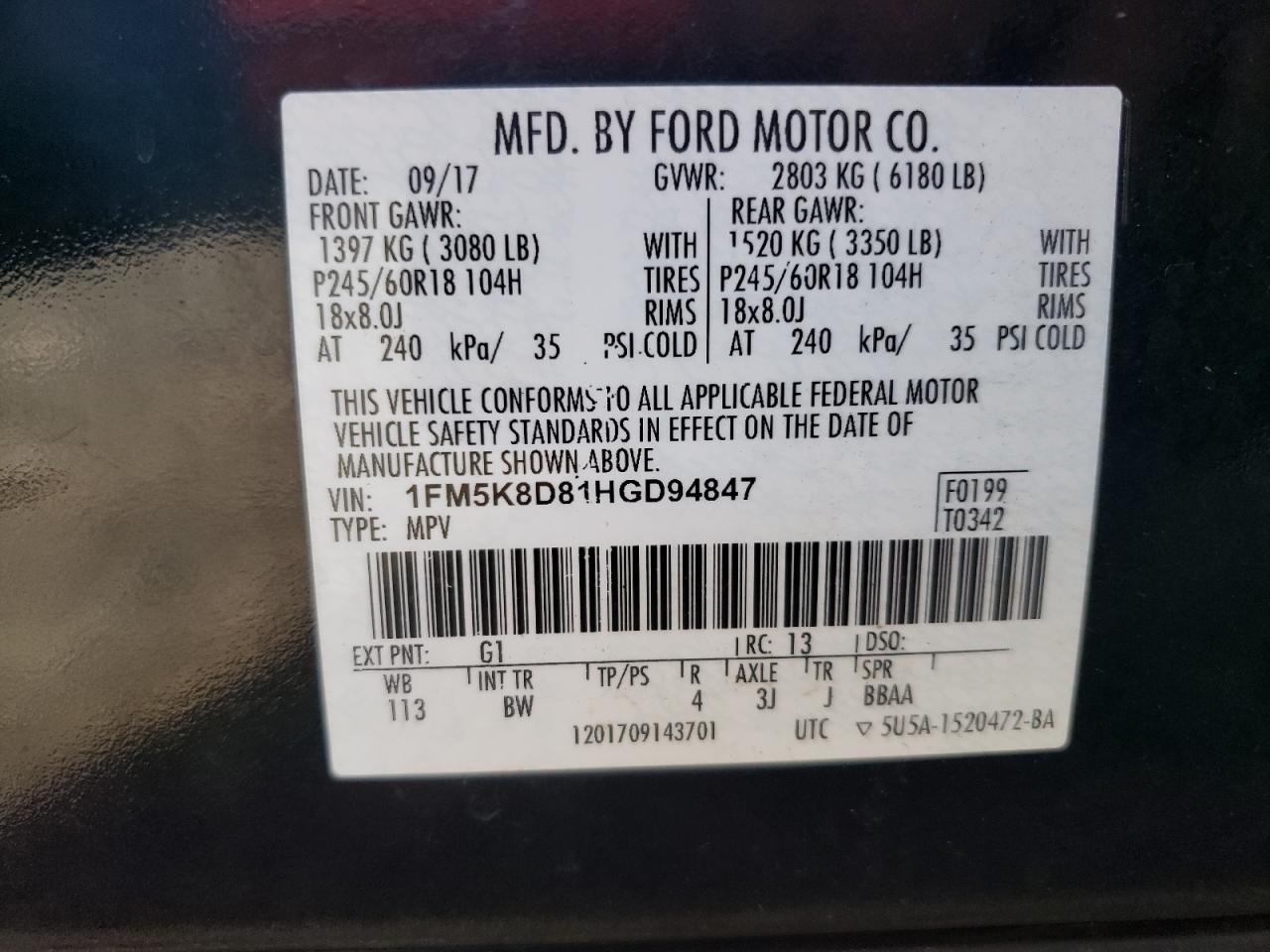 1FM5K8D81HGD94847 2017 FORD EXPLORER - Image 15