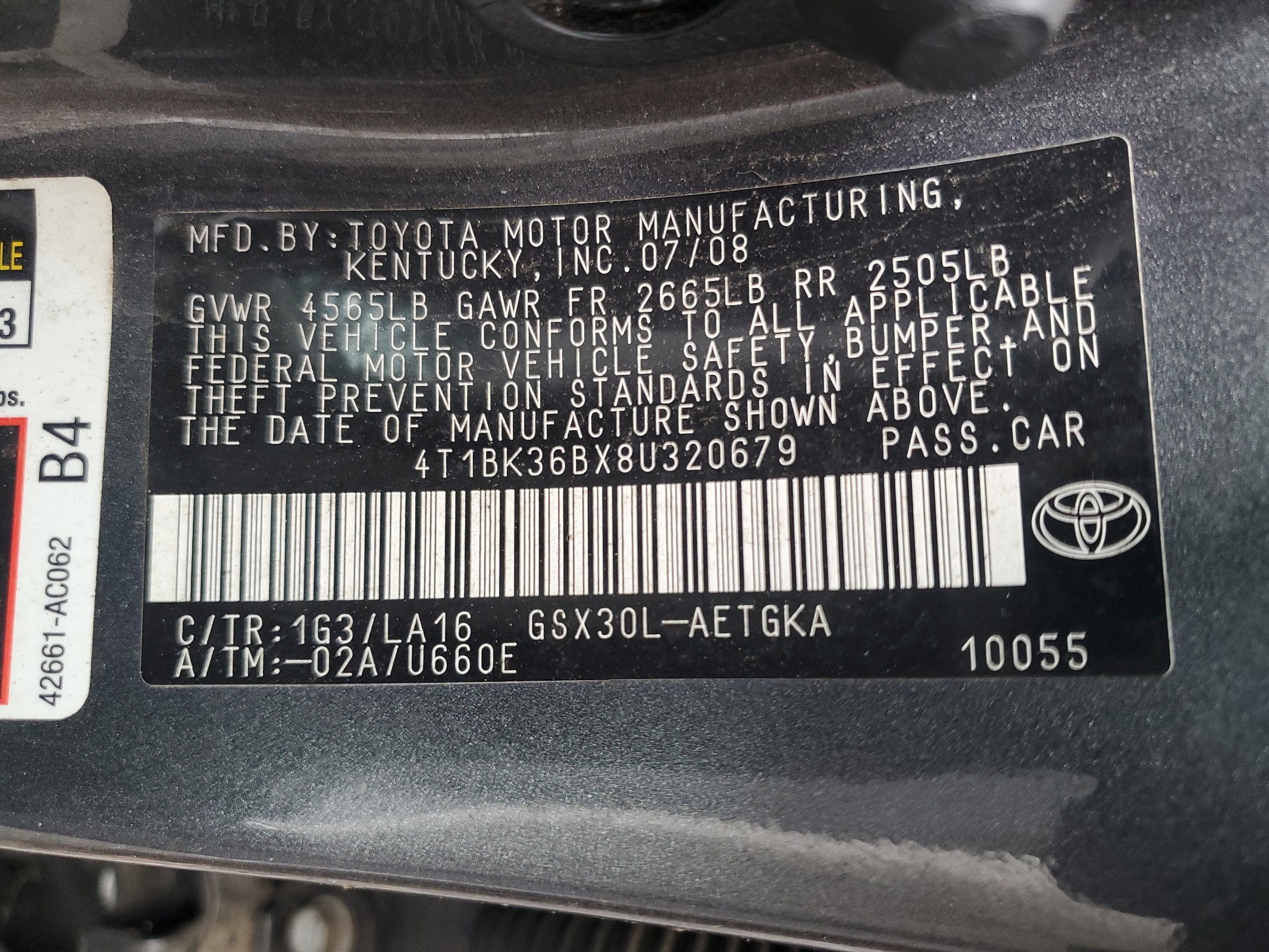 L0T69107063 2008 Toyota Avalon Lx