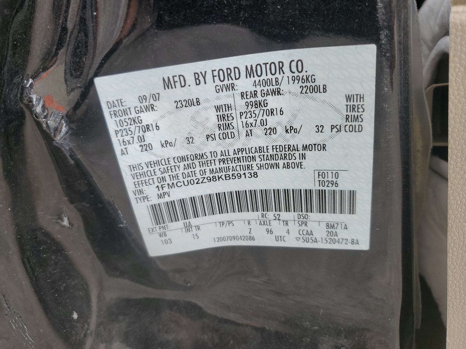 1FMCU02Z98KB59138 2008 Ford Escape Xls
