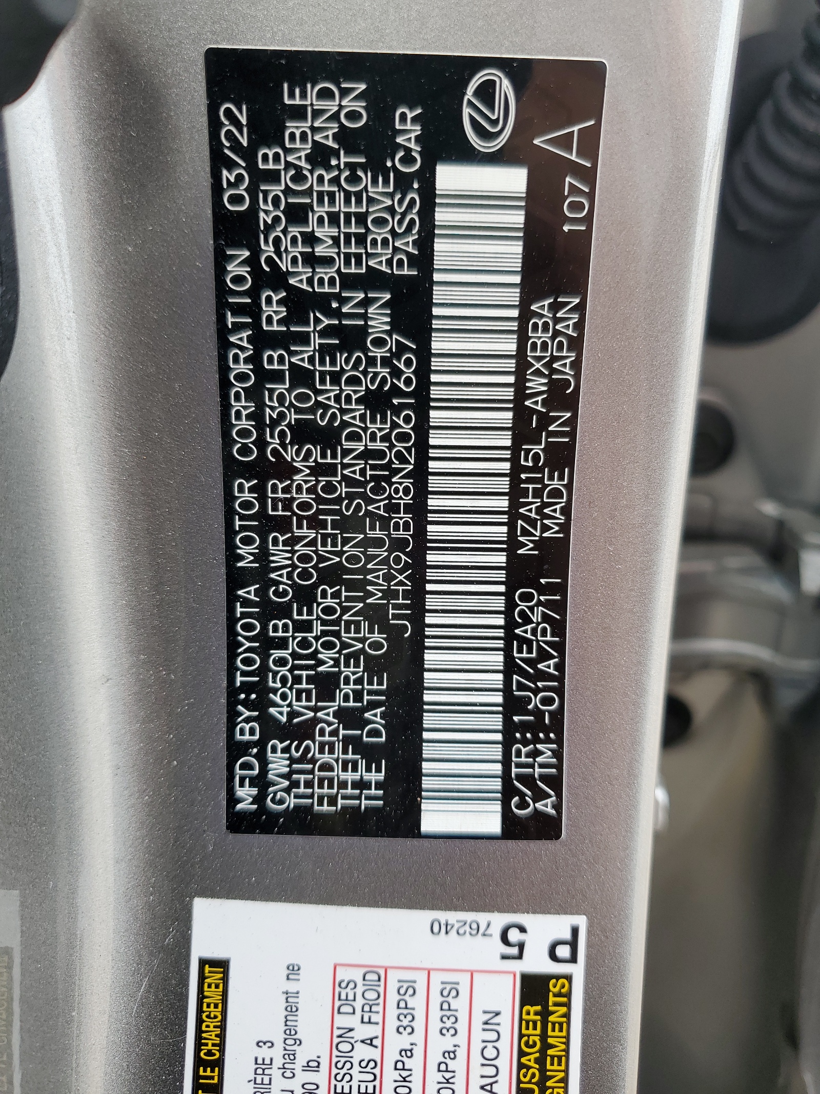 JTHX9JBH8N2061667 2022 Lexus Ux 250H Base