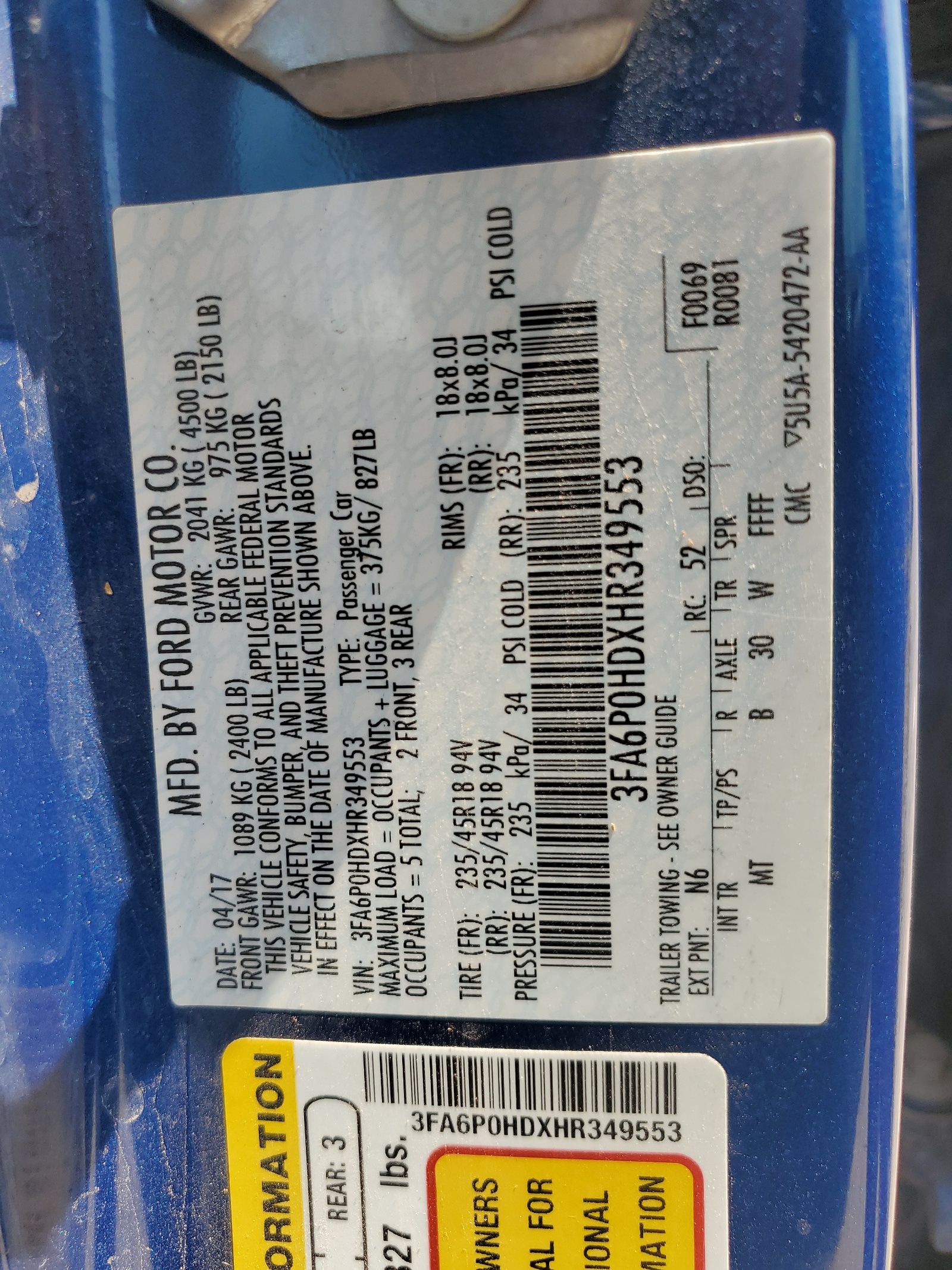 3FA6P0HDXHR349553 2017 Ford Fusion Se