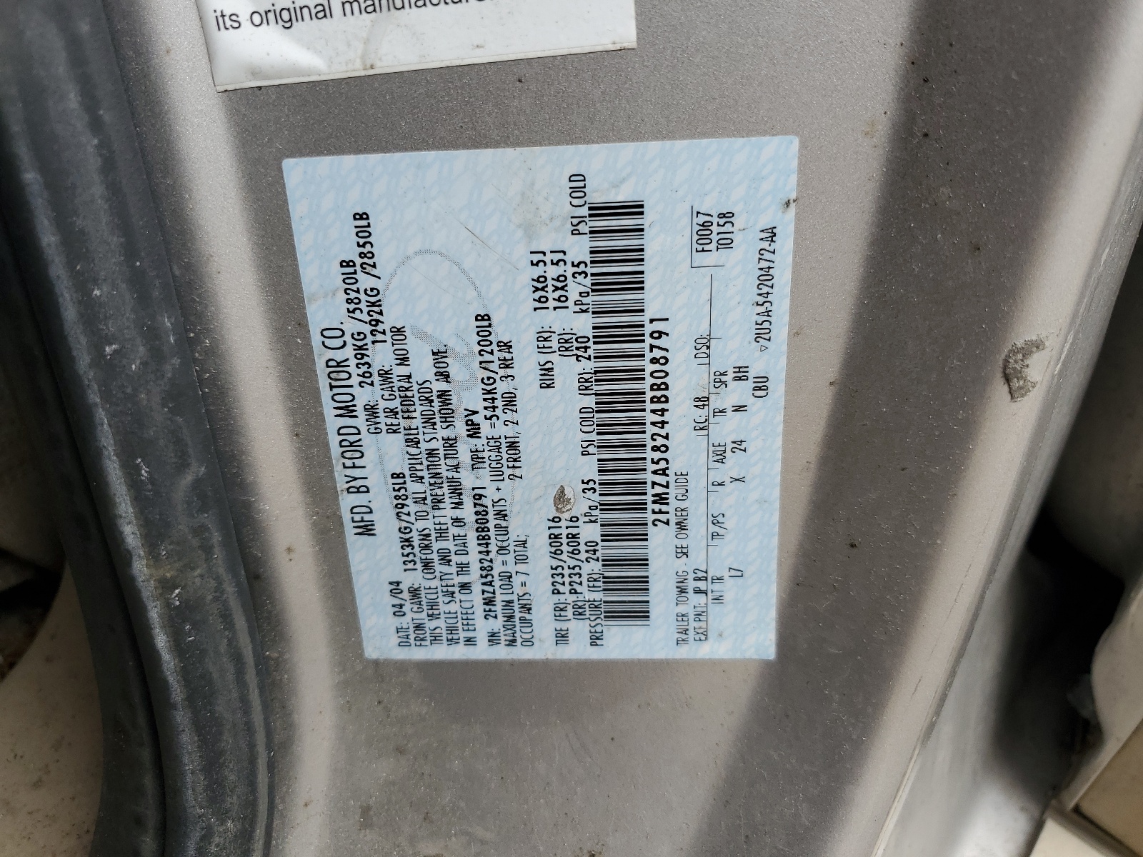 2FMZA58244BB08791 2004 Ford Freestar Limited