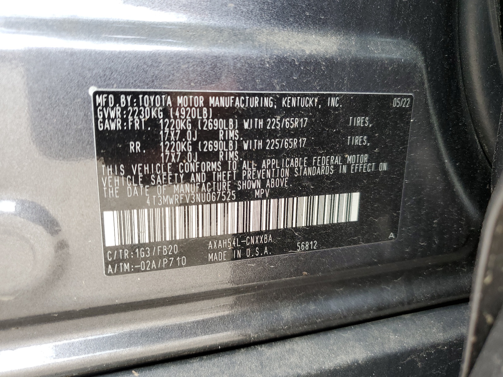 4T3MWRFV3NU067525 2022 Toyota Rav4 Le