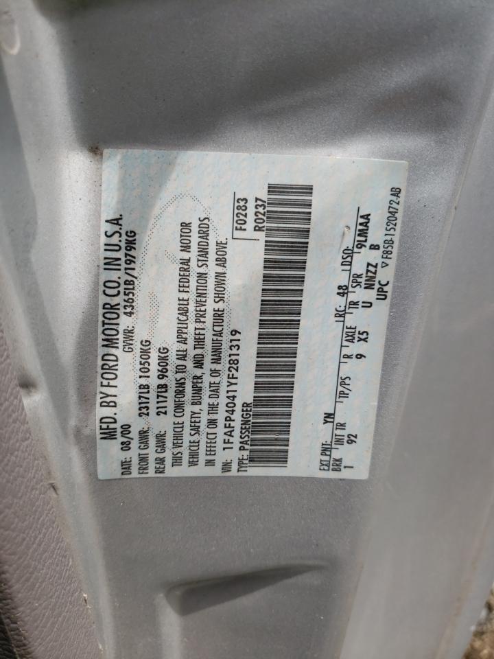 2000 Ford Mustang VIN: 1FAFP4041YF281319 Lot: 64494564