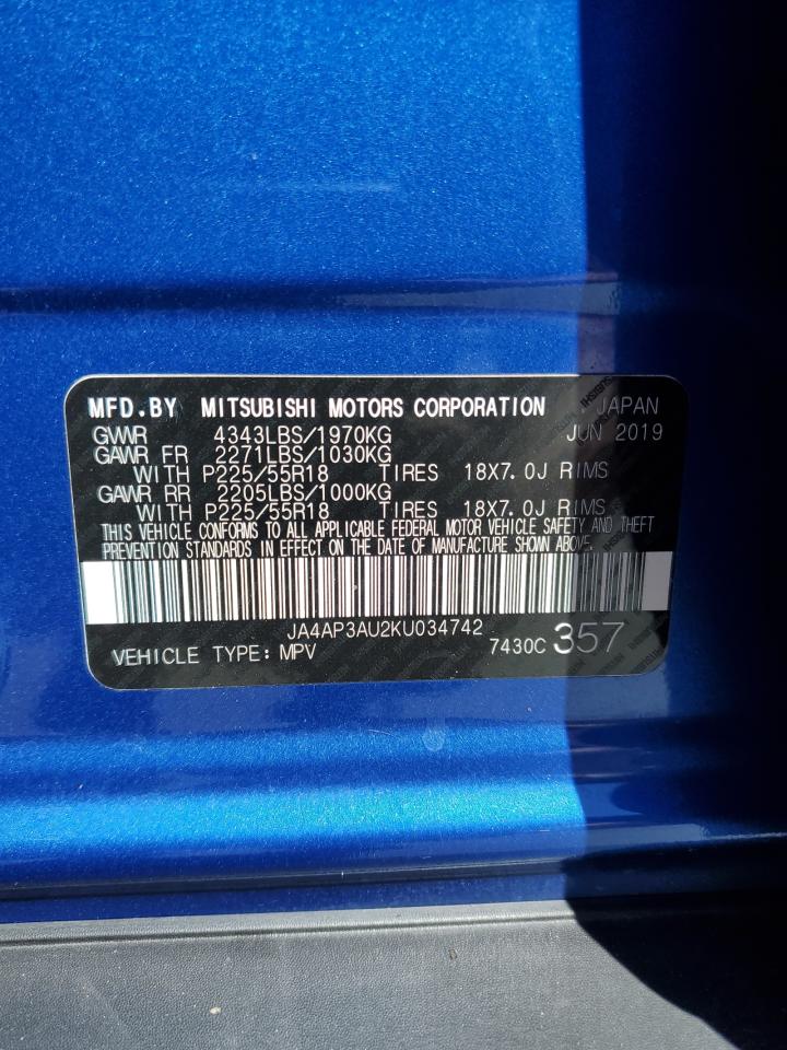 2019 Mitsubishi Outlander Sport Es VIN: JA4AP3AU2KU034742 Lot: 63091284