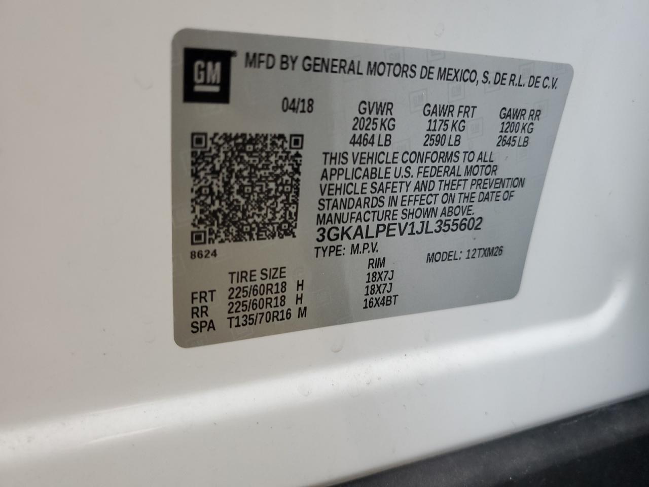 2018 GMC Terrain Slt VIN: 3GKALPEV1JL355602 Lot: 62050124