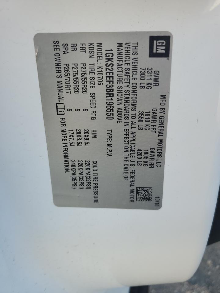 2011 GMC Yukon Denali VIN: 1GKS2EEF3BR196550 Lot: 63439104