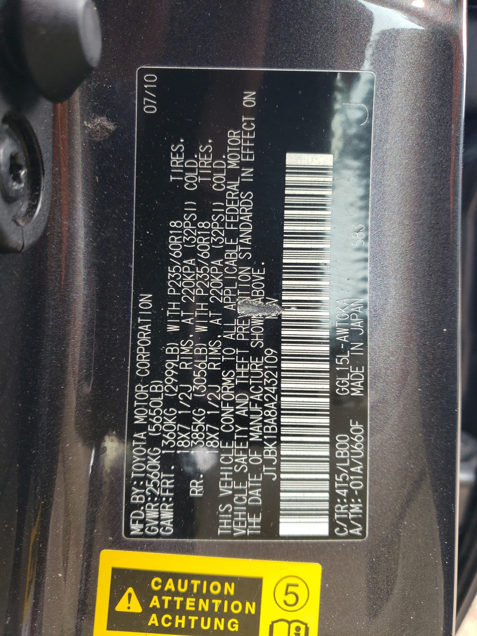 JTJBK1BA8A2432109 2010 Lexus Rx 350