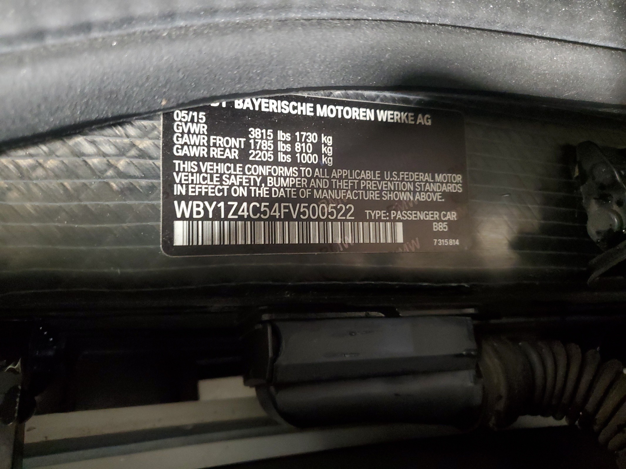 WBY1Z4C54FV500522 2015 BMW I3 Rex
