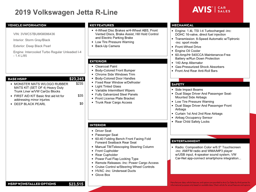 2019 Volkswagen Jetta S vin: 3VWC57BU8KM086436