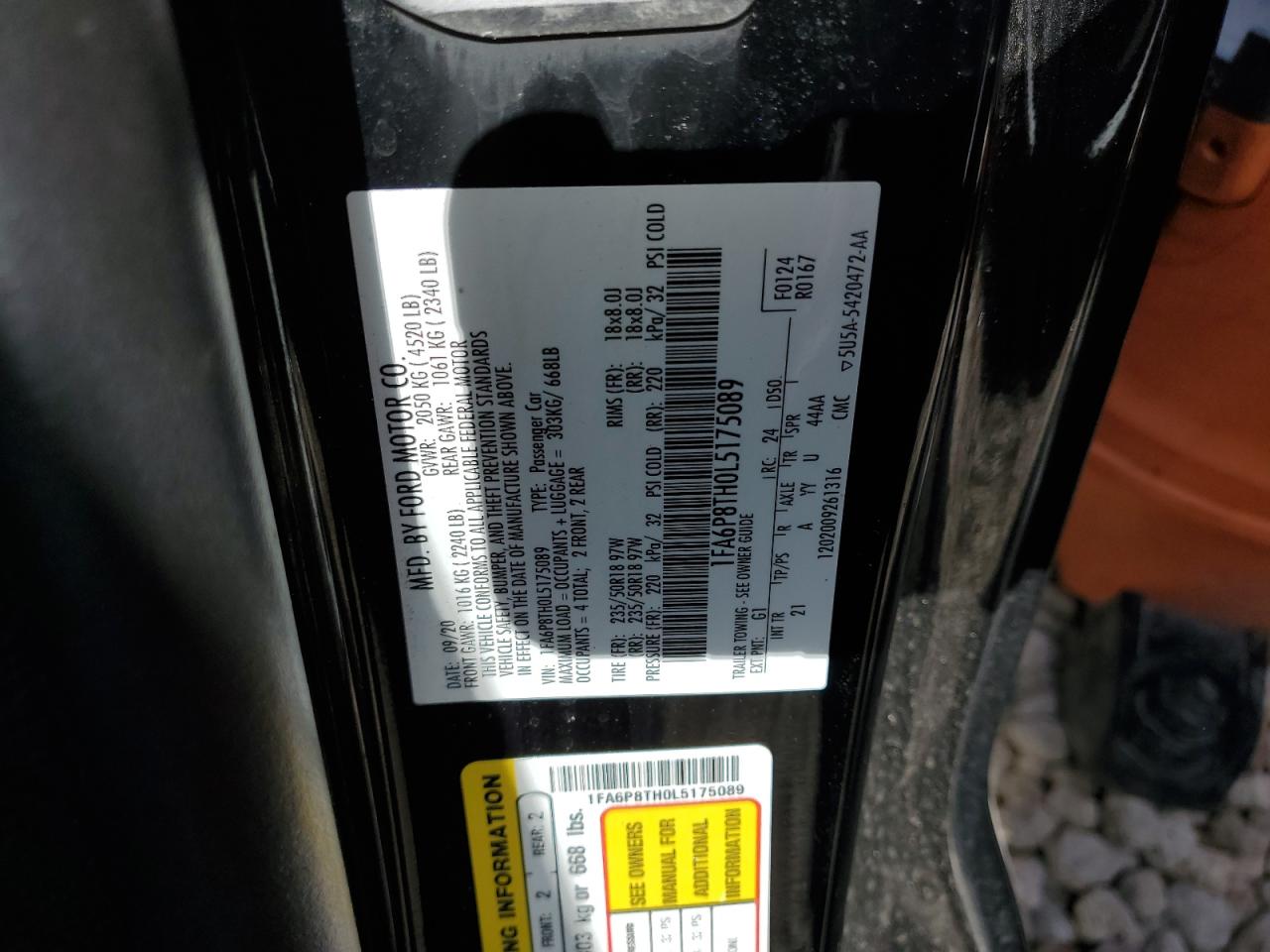 2020 Ford Mustang VIN: 1FA6P8TH0L5175089 Lot: 64397404