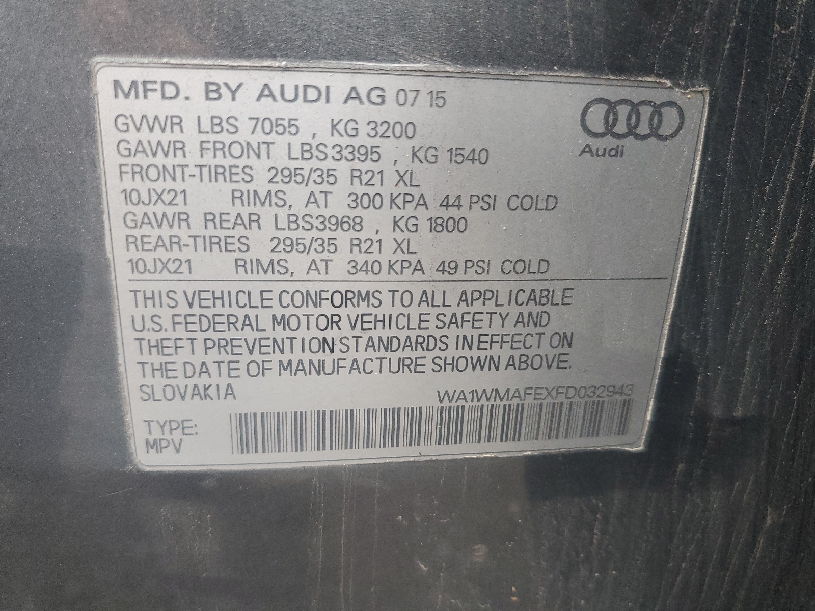 WA1WMAFEXFD032943 2015 Audi Q7 Tdi Prestige