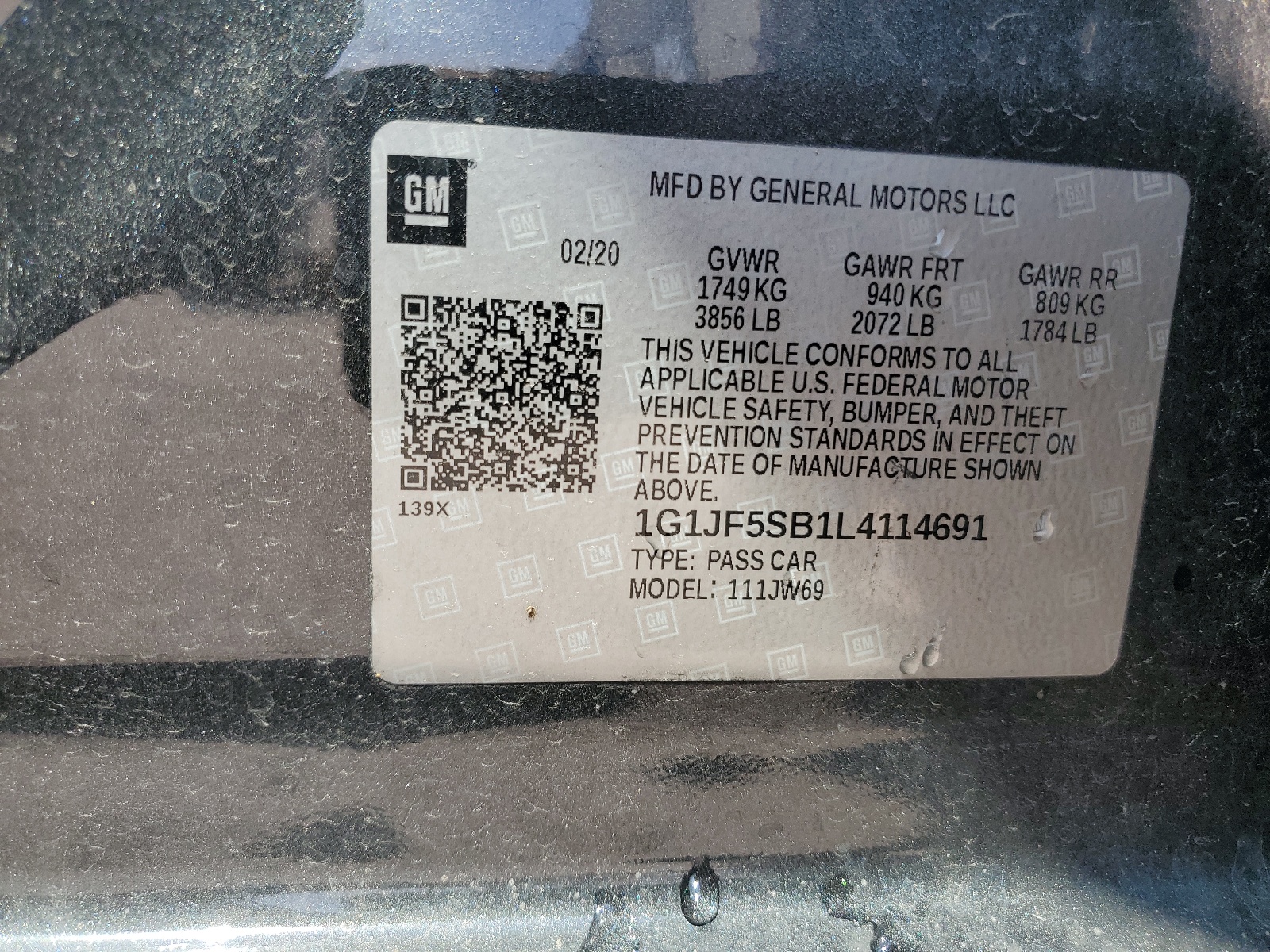 1G1JF5SB1L4114691 2020 Chevrolet Sonic Premier