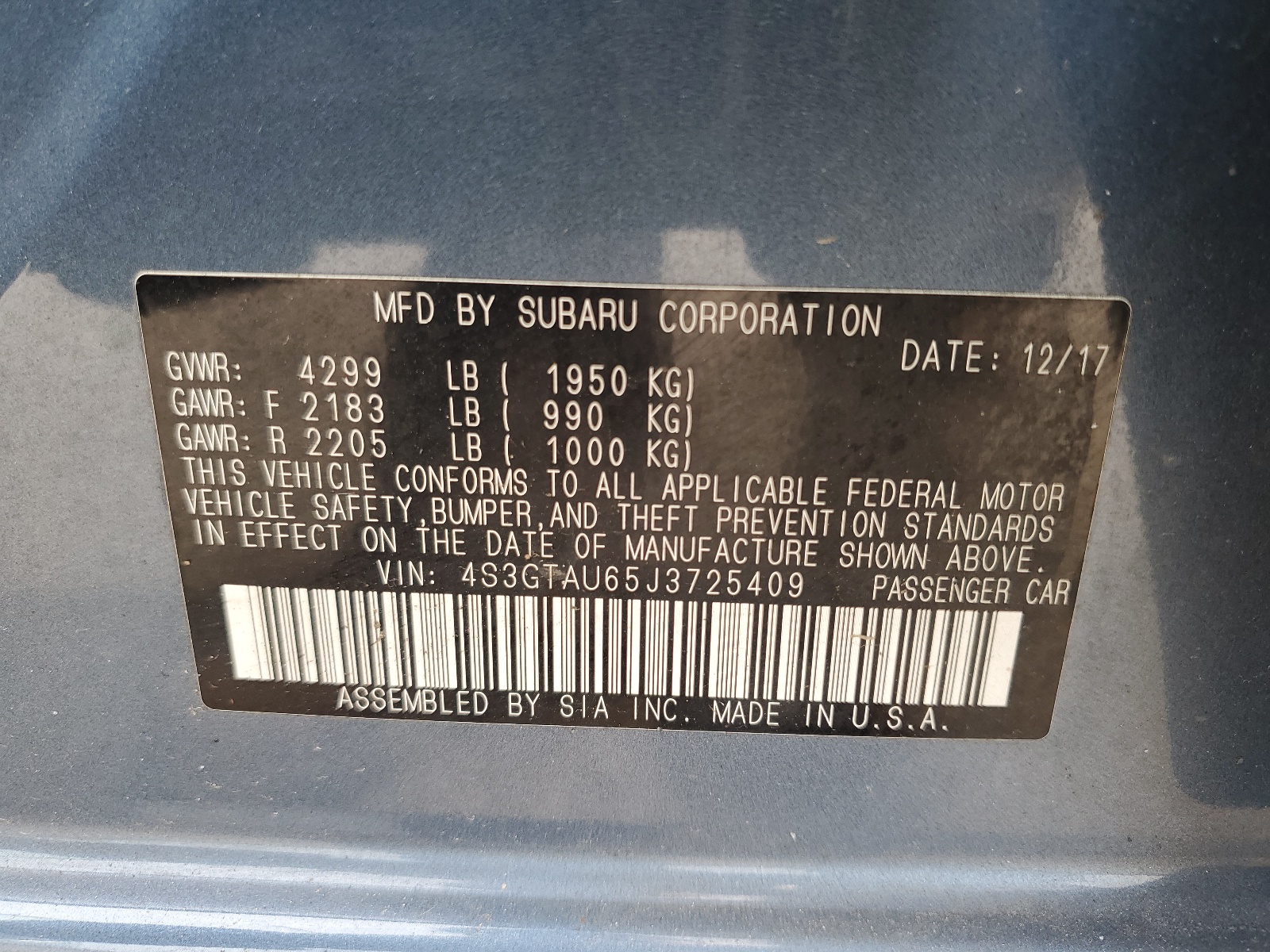 4S3GTAU65J3725409 2018 Subaru Impreza Limited